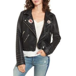 BLANKNYC Stud Floral Moto Faux Leather Jacket‎